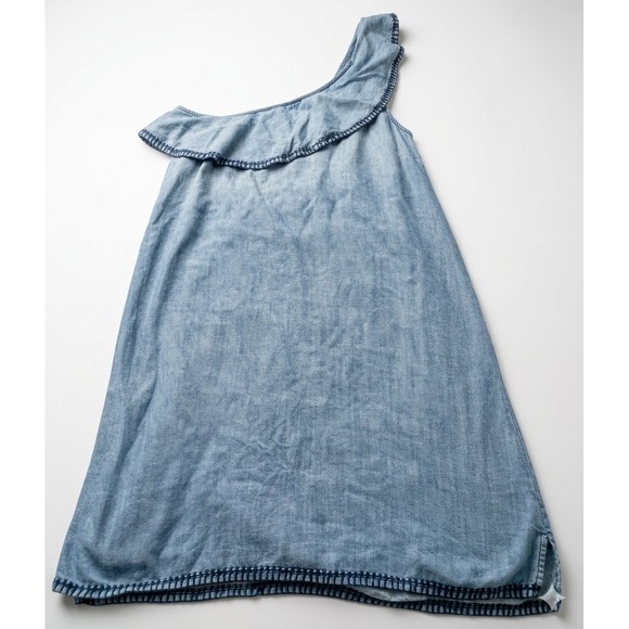 cloth & stone Dresses & Skirts - Cloth & Stone Dress Chambray One Shoulder Ruffle Tencel Blue Small